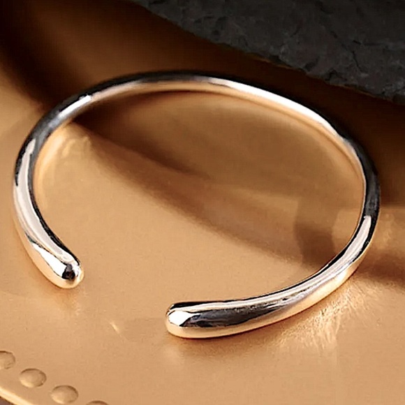 Sterling Silver Irregular Bangle Bracelet, Geometric, Cuff, Minimalist - Picture 4 of 5
